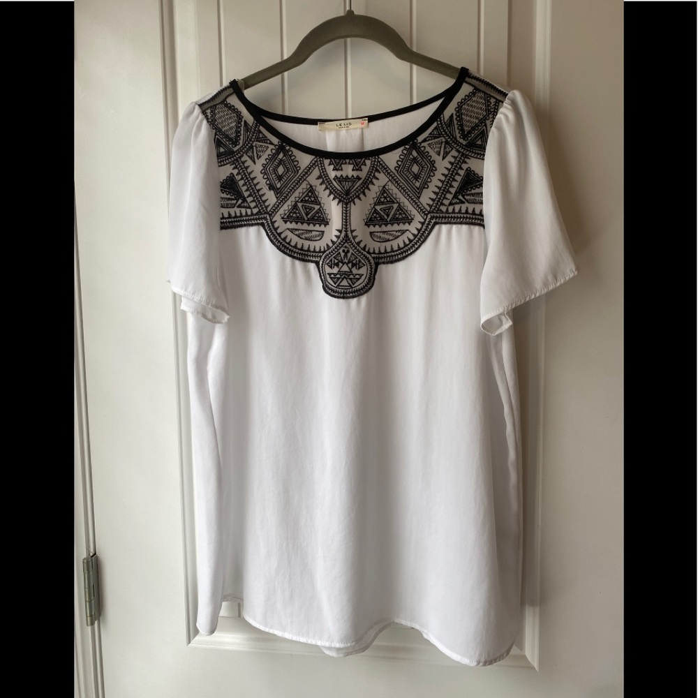 ModCloth White Flowy with Black Mesh Detailing